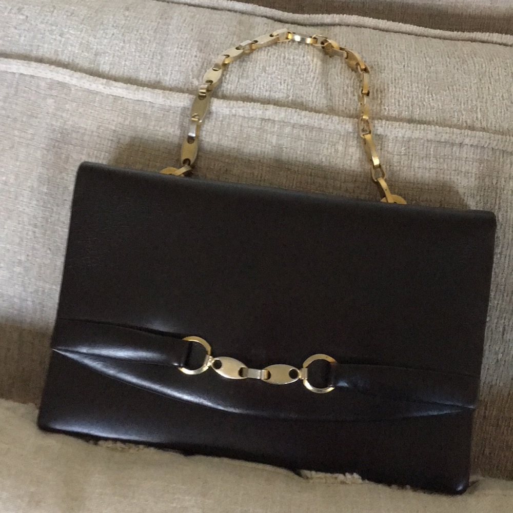 Chocolate brown vintage leather handbag (Italian)